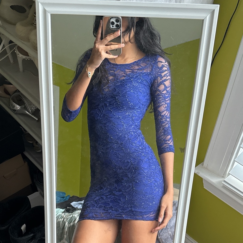 Elegant Blue Lace Dress